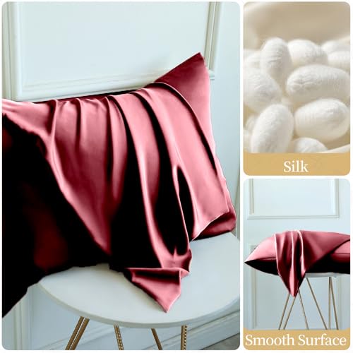 Mulberry Silk Pillowcase for Hair and Skin Standard Size,Silk Pillowcase 20"X 26" with Hidden Soft Breathable Smooth Cooling Pillow Covers for Sleeping,Gifts for Women Men(Red, 20x26 Inches, 1 Pack) - image 6