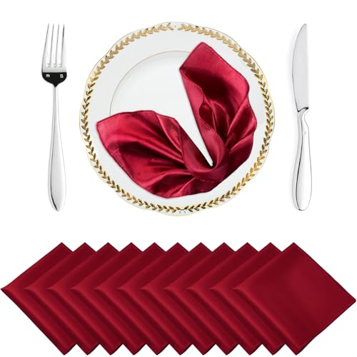 MDS® Pack of 100 Satin Napkin Square 12 x 12 Inches Sliky Smooth Dinner Table Napkins Handkerchief for Weddings Baby Shower Birthday Party Home Banquet Dining Table Top Decorations - Maroon by MDS - Used condition - US$23.01