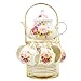 20-Pieces Porcelain Bone china Tea Sets,Gold Rim Coffee Set with Golden Metal Rack,Tea Gift Sets for Home&Party (008)
