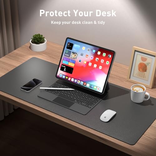 Image of Aothia Leather Desk Pad Protector, Mouse Pad, Office Desk Mat, Non-Slip PU Leather Desk Blotter, Laptop Desk Pad, Waterproof Desk Writing Pad for Office and Home (17 inchx48 inch, Gray)