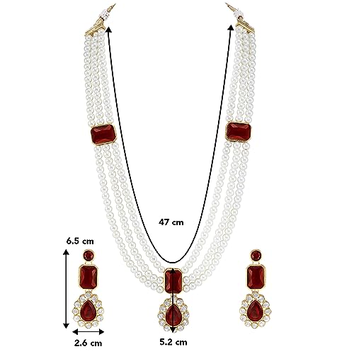 Image of Peora Crystal Faux Pearl Kundan Necklace & Jewellery Set Gift for Women