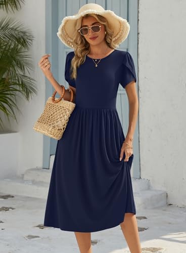 Image of Zeagoo Womens Summer Dresses Casual Aline Midi Dress Short Sleeve Floral Tshirt Dress Flowy Beach Sundresses with Pockets