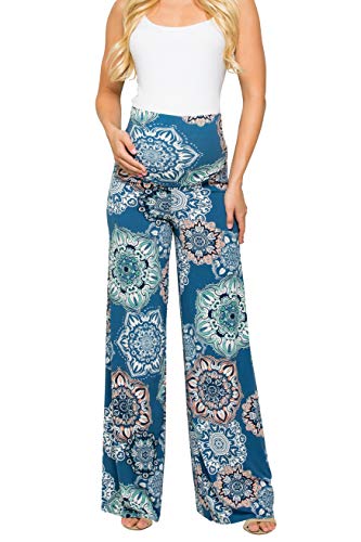 My Bump Women's Maternity Casual Bohemian Damask Palazzo Pants W/Tummy Control