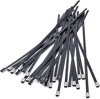 Black Metal Cable Ties, Heavy Duty Self-Locking Stainless Steel Zip Ties for Exhaust Heat Winding, Repairing Cages, Fence | 30pcs Matel Zip Ties 0.2 x 9" (5.5 x 200mm)