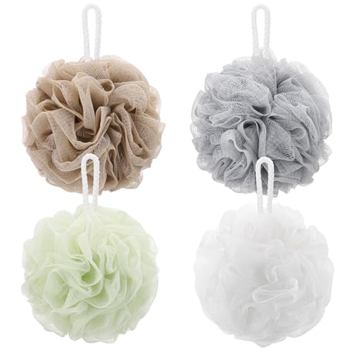 Tbestmax 4 Pack Mesh Pouf Bath Sponge - Mesh Loofah Body Exfoliating Shower Ball Shower Sponge