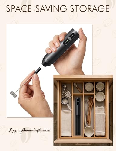 Image of Rechargeable Milk Frother Hanheld, 3 Speed Frother Wand Drink Mixer Handheld Coffee Stirrers Electric Frother for Coffee Mixer Wand -Black
