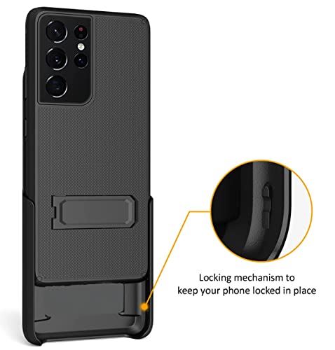 Wireless Protech Case Compatible With Samsung Galaxy S21 Ultra 5G (Screen Size 6.8 Inch Only). Dual Layer Hybrid Case And Belt Clip Holster Combo Includes Screen Protector #TOP7