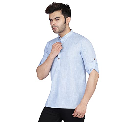 Image of TAHVO Men's Casual Cotton Kurta Shirt, Short Kurta