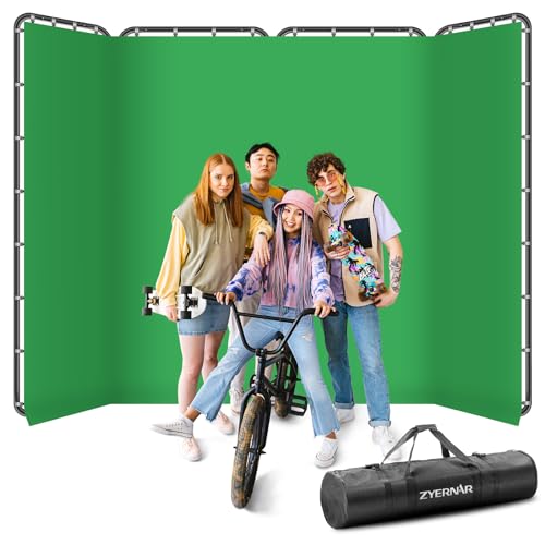 7.87ft x 13.12ft Green Screen Backdrop with Stand,Zyernar Large Green Collapsible Backdrop with...