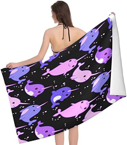 Allgobee Microfiber Beach Towel Narwhal-Unicorn-of-Sea Lightweight Pool Towel Large Shower Blanket