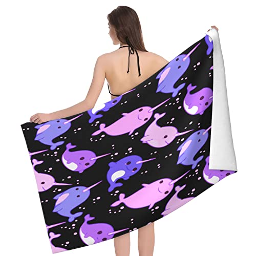 Allgobee Microfiber Beach Towel Narwhal-Unicorn-Of-Sea Lightweight Pool Towel Large Shower Blanket #TOP19
