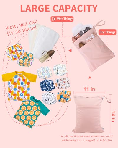 Image of babygoal Wet Dry Bags for Baby Cloth Diapers, Washable Travel Bags, Beach, Pool, Gym Bag for Swimsuits & Wet Clothes with 2 Pockets 3 Pack 3LN09-IN