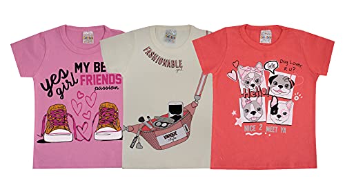 Kit Lote 5 Camisetas Blusa Manga Curta Infantil Menina Cor:Colorido;Tamanho:4