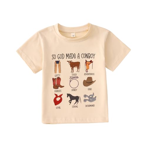 CM C&M WODRO Toddler Baby Boy Girl Western Shirt Rodeo Cowboy T-Shirt Funny Letter Graphic Tee Kid Summer Short Sleeve Tops (Beige, 2-3T)