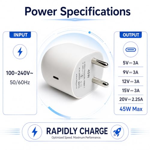 Image of Zybux 45W Type-C PPS Rapid Power Charging Adapter Compatible with Google Pixel10|9|8|7 (A|Pro|XL|Fold)|4|3|Pro|A|S26|S25|15| 15r|chromebook|Tab| Support Other C-Type 45 W Quick Charger Adaptor, White