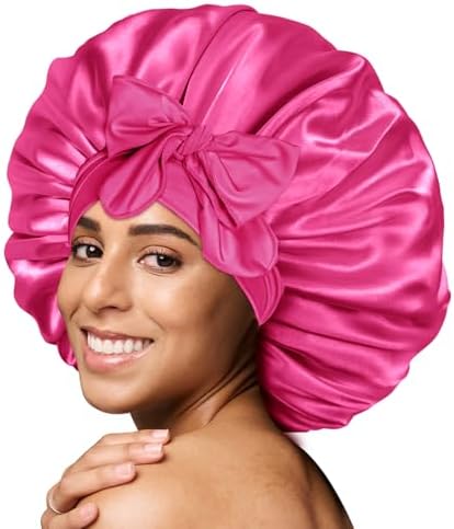 BONNET QUEEN Silk Bonnet for Sleeping Satin Bonnet Hair Bonnet Large Bonnet Huge Bonnet Tie Bonnets XL Large Bonnets for Curly Hair Wig Braids Locs Hot Pink