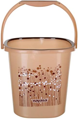 Square Ring Funk Bucket and Mug Set (1pcs Set) | 18 LTR Bucket + 1.5Ltr Mug | Bathroom Set| Strong Sturdy and Durable | Ideal for Daily Use| Bucket and Mug with Stool | Brown