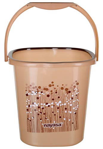 Square Ring Funk Bucket and Mug Set (1pcs Set) | 18 LTR Bucket + 1.5Ltr Mug | Bathroom Set| Strong Sturdy and Durable | Ideal for Daily Use| Bucket and Mug with Stool | Brown