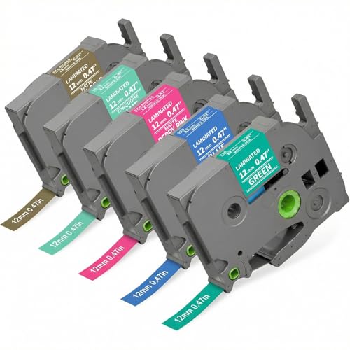 Image of COLORTY TZ 12mm 0.47 Color Tape Replacement for Brother P-Touch Label Tape | TZe White on Color Label Maker Refills Compatible with Brother Ptouch PT-D200 D210 D220 PT-H100 H110 D400 Cube, 5 Pack
