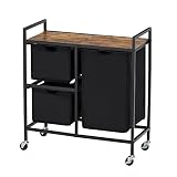 DAELIFKER Laundry Hamper 3 Section with Wheels, Shelf, Metal Frame and Removable Bag, Rolling Laundr