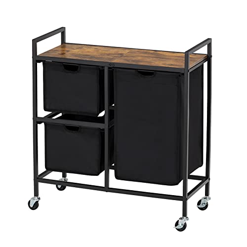 Daelifker Laundry Hamper 3 Section With Wheels, Shelf, Metal Frame And Removable Bag, Rolling Laundry Basket Organizer, Laundry Sorter Cart, Clothes Hamper For Laundry Room Organization (Black, 88L) #TOP28
