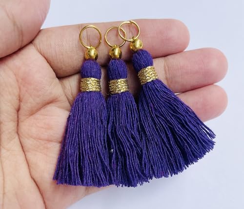 Image of Zippy Flora Micro 1.5 inch Length Cotton Handmade Tassels for Saree /Blouse /Dupatta /DIY /Decor (Pack of 12) (Dark Purple)