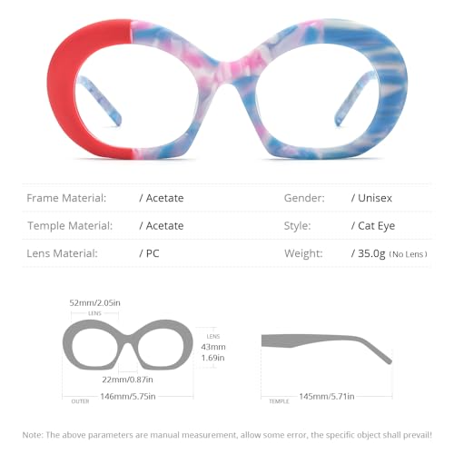 Image of HEPIDEM Multicolor Acetate Glasses Frame Women,Oversize Round Optical Eyeglasses 9345