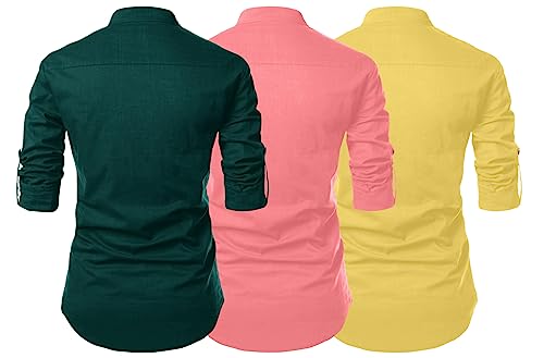 Image of FINIVO FASHION Combo of Men's Cotton Blend Solid Regular Fit Full Sleeve Straight Short Kurta Shirt, Casual and Formal Wear