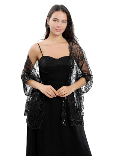 Baoqiya Women's Sparkling Sequin Deco Wedding Scarf for Bride 1920s Shawls and Wraps for Evening Party Dress3