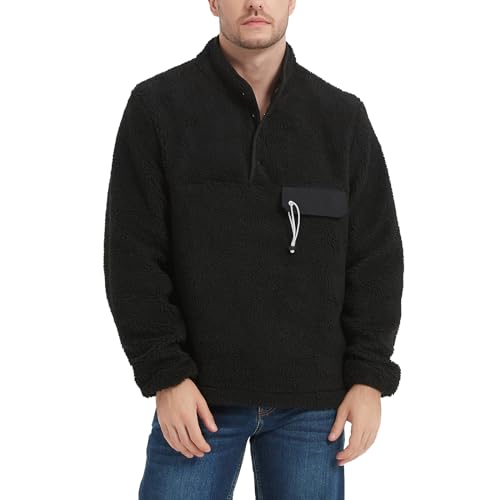 Image of MADHERO Men's Sherpa Sweatshirt Fuzzy Faux Fur Long Sleeve Stand Collar Jacket