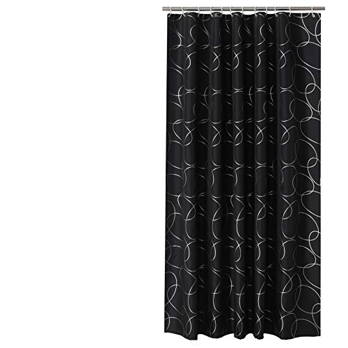 Sfoothome Polyester Fabric Small Size Shower Curtain Waterproof Bathroom Shower Curtains,Black Siliver Circle (36x72)