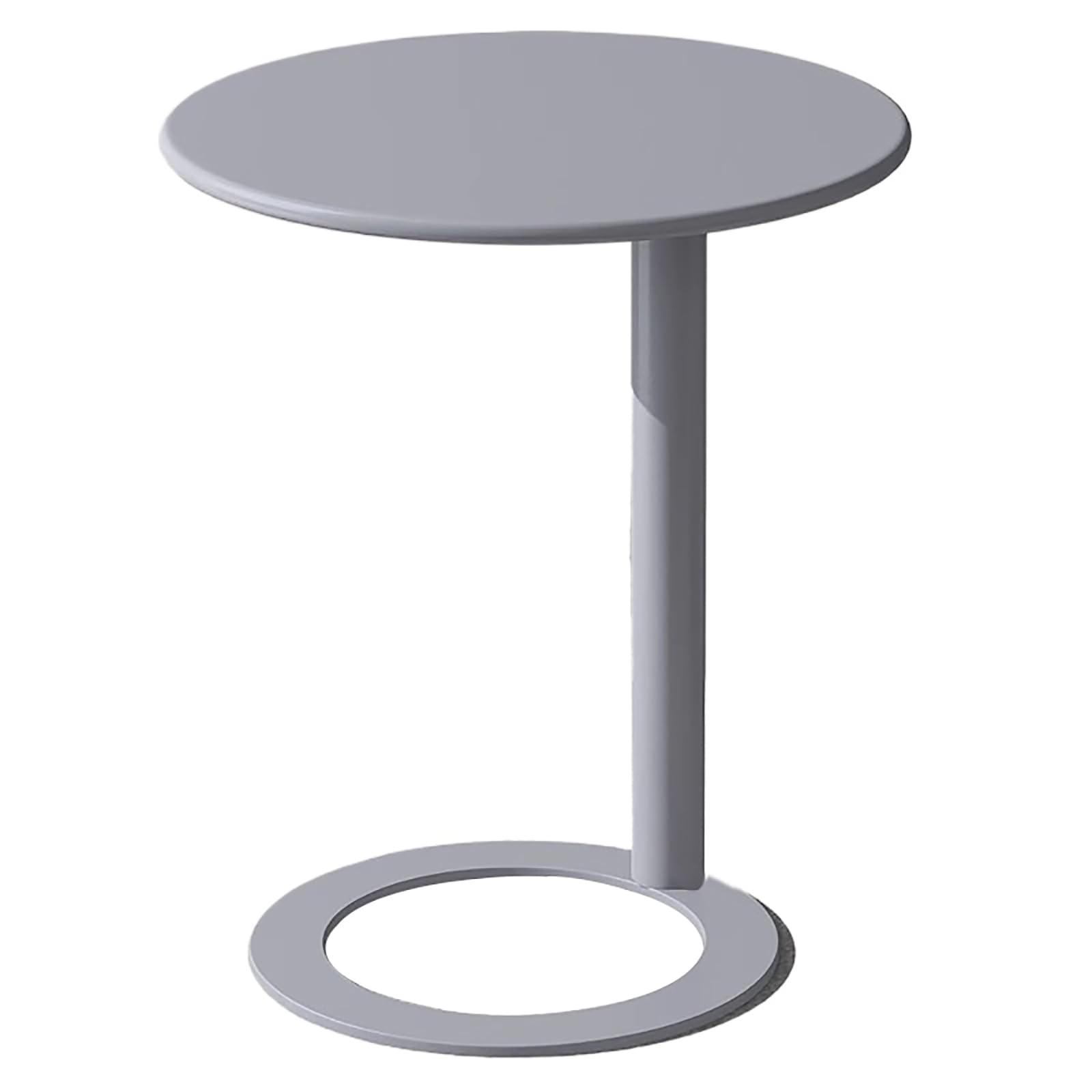 Mesa de metal en forma de C con elegante acabado gris y base redonda de alta estabilidad