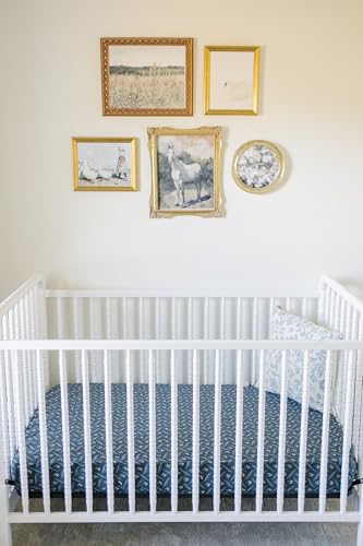 Image of Navy Berry Muslin Crib Sheet by Mebie Baby, Soft and Breathable Bed Sheets for Babies, Modern Neutral Bedding for Cribs, Standard Crib Mattress Fitted Sheet, Great for Boy or Girl Room or Nursery