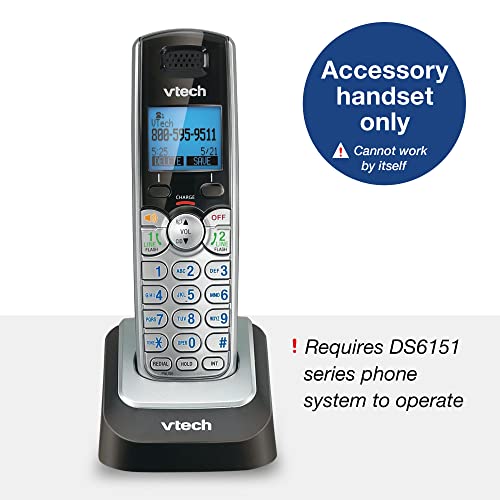 Image of VTech DS6101 Accessory Handset for DS6151 Series, Black /Silver | 2-Line Cordless Phone, Answering System, Expandable up to 12 Handsets, Intercom & Conference