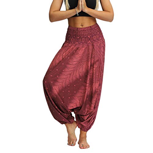 Haobing Mujer Pantalones de Yoga Vintage Estampado Tamaño Grande Cintura Elástica Harem Pantalones (Rojo, Un tamaño) Cover