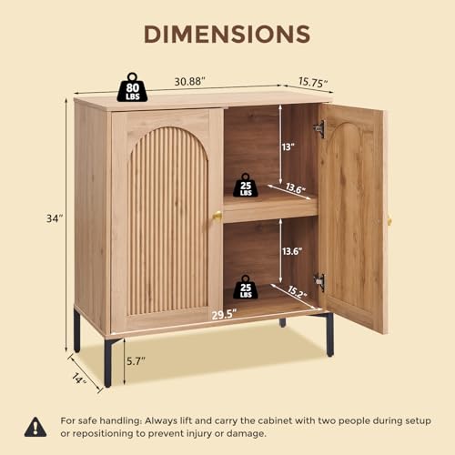 Image of IFGET Modern Buffet Cabinet with Storage, 92.63 inch W Fluted Arched Sideboard Cabinet w /Adjustable Shelves, Wooden Modular Coffee Bar for Dining Room, Kitchen, Living Room, Entryway, Natural