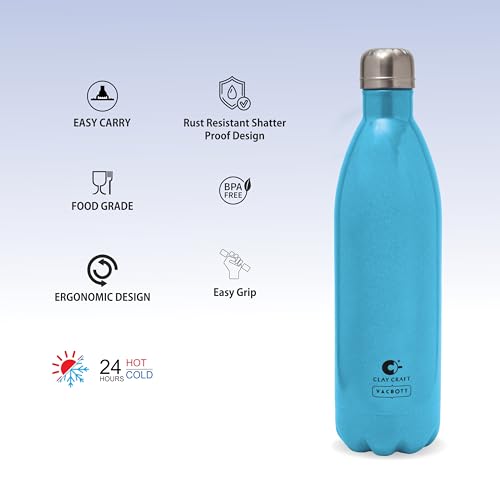 Image of Clay Craft Vacbott Vaccum Bottle, Stark Sparkle Double Walled 24 Hours Hot and Cold Water Bottle - 1 Piece - 1000 ml (Sparkle Sky) Steel Water Bottles for School, Office, Home, Gym, Leakproof