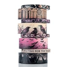 Conquest Journals Waiting for the Night Washi Tape Bundle, 8 Rolls, 4 15mm Rolls and 4 Corresponding 5mm Rolls, Goth Inspired Washi for All Your Planning, Journaling and Scrapbooking Projects