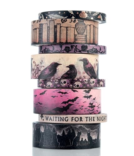 Conquest Journals Waiting for the Night Washi Tape Bundle 8 Rolls 4 15mm Rolls and 4 Corresponding 5mm Rolls Goth Inspired Washi for All Your Planning Journaling and Scrapbooking Projects