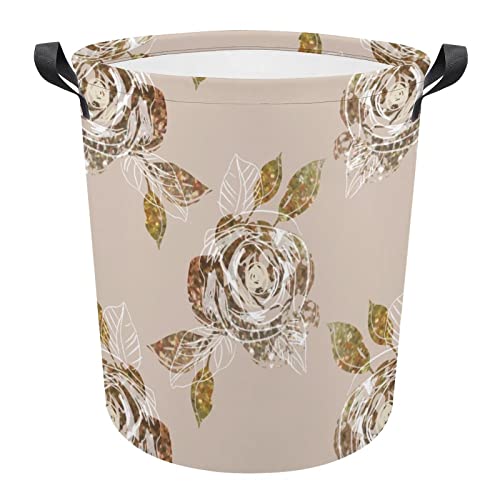 Ronda Cestos Para La Colada Gold Flower Pattern Ronda Cesta De Lavadero Colorido Ronda Cesta Ropa Sucia Moderno Ronda Cubo Ropa Sucia Para Ropa Sucia Dormitorio Baño 34x42cm