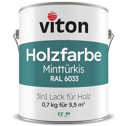 Viton Holzfarbe - 0,7 Kg Türkis Holzlack Seidenmatt - Wetterschutzfarbe Petrol für Außen - 3in1 Grundierung & Deckfarbe - Profi-Holzschutzlack - KE31 - RAL 6033 Minttürkis