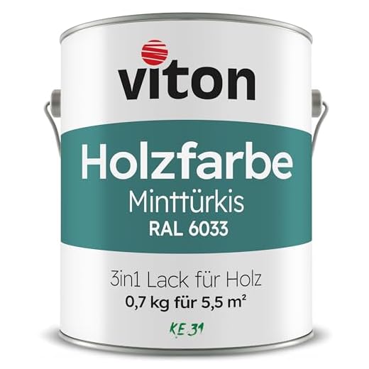VITON Holzfarbe - 0,7 Kg Türkis Holzlack Seidenmatt - Wetterschutzfarbe für Außen - 3in1 Grundierung & Deckfarbe - Profi-Holzschutzlack - KE31 - RAL 6033 Minttürkis