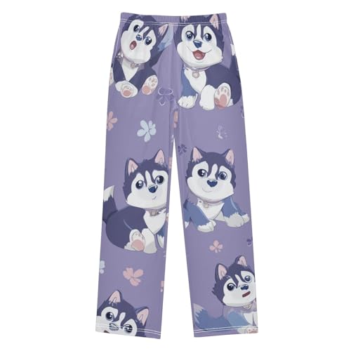 Lovely Husky Boys Long Pants Soft Trousers Elastic Waist Kids Lounge Bottoms with Pockets S-XL