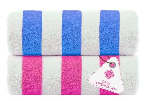 Image of Casa Copenhagen Pack of 2 Cabana Beach XL Towels for Bath Cotton Rough and Tough Use,75 x 150 cm Colour :SaltPink-Blue
