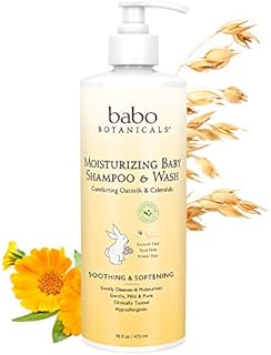 Babo Botanicals Moisturizing Plant-Based 2-in-1 Shampoo & Wash - with Organic Calendula & Oat Milk - For Babies, Kids & Adults with Sensitive or Dry Skin & Scalp - Hypoallergenic & Vegan - 16 fl. oz.