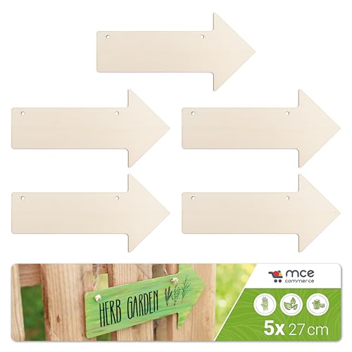 Lot de 5 plaques en bois avec flèche - 27 x 13 cm - Naturel