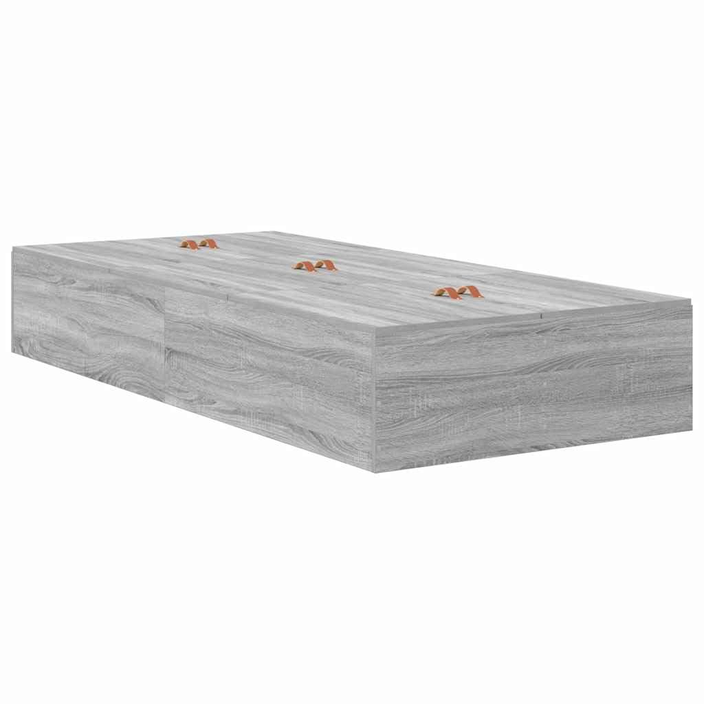 Cadre de lit de rangement gris sonoma 100 cm en bois avec tiroirs