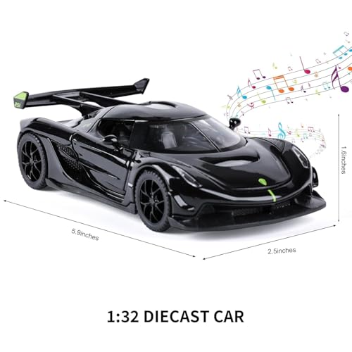 Image of 1:32 Koenigseggg Jesko Sports Model Exclusive Alloy Diecast Pull Back Toy car with Openable Doors & Light Music Toys for Kids Boy Girl Gift (1:32 Koenigseggg -Black)