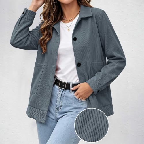Gumipy Corduroy Jacket Women Button Down Casual Collared Shirt Crop Coats - image 4