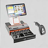 BeoyNot Kassensystem mit Einzel-/Doppelbildschirm, 15,6 Zoll Touchscreen, integrierter Drucker, Kassen-Software für Bars und Restaurants, einfach zu bedienen White-A